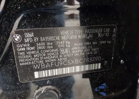 2011 BMW 550I xDrive z USA, uszkodzony, nr VIN WBAFU9C5XBC783790